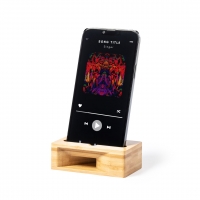 Ampliador de sonido en color natural, bajo un teléfono móvil.