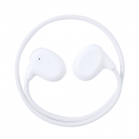 Auriculares de forma circular de color blanco.