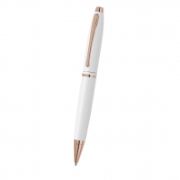 Bolígrafo Blanco inclinado, con detalles de oro rosa.