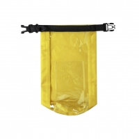 Bolsa impermeable de color amarillo, con ventana transparente para celular.