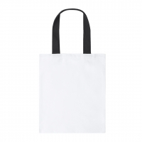 Bolsa rectangular vertical color blanco con asas de color negro.