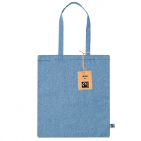 Bolsa rectangular vertical de algodón reciclado en color azul con asas.