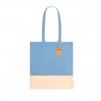 Bolsa vertical rectangular azul de algodón reciclado con asas. 