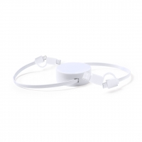 Cargador en color blanco con dos cables extendibles.