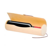 Caja de madera de forma cilíndrica para vinos. 