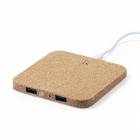 Cargador inalámbrico con un cable blanco.