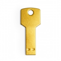 Memoria USB con forma de llave en color amarillo.