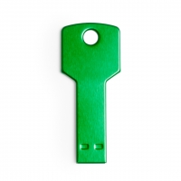 Memoria USB con forma de llave en color verde.