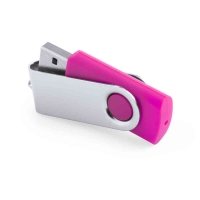 Unidad USB con una cubierta en blanco y fucsia, destacando su diseño elegante y moderno