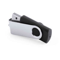 Unidad USB con una cubierta en blanco y negro, destacando su diseño elegante y moderno.