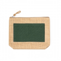 Neceser de yute con detalle verde al centro. 