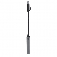 Batería auxiliar externa en gris y negro con 2 Salidas USB. Salida y Entrada Tipo C.