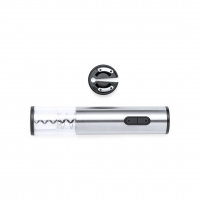 Sacacorchos plateado con detalles negros. 